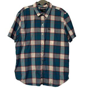 Men's HURLEY Plaid Teal/Red Casual Button Down Shirt Chest Pocket Size XXL #6104